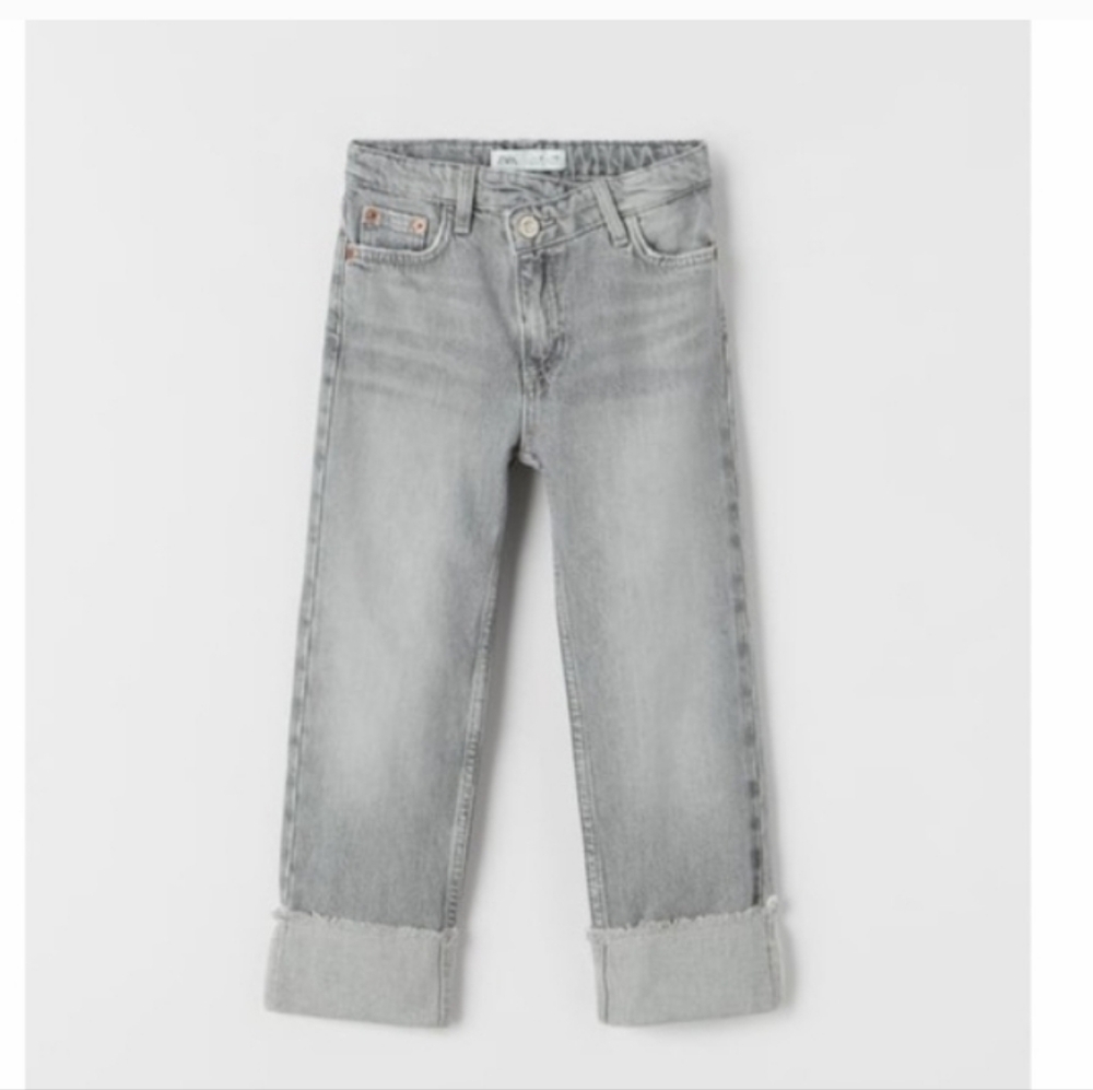 Zara Kids Gray Turned Up Crossover Denim Jeans Sz-11-12